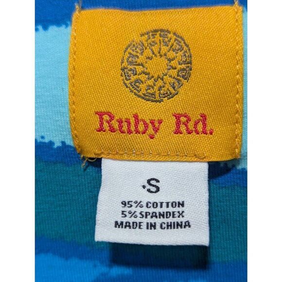 Ruby Rd. Women's Blue & Silver Abstract Pattern Trim 3/4 Sleeve Blouse Size S NW - Picture 4 of 7